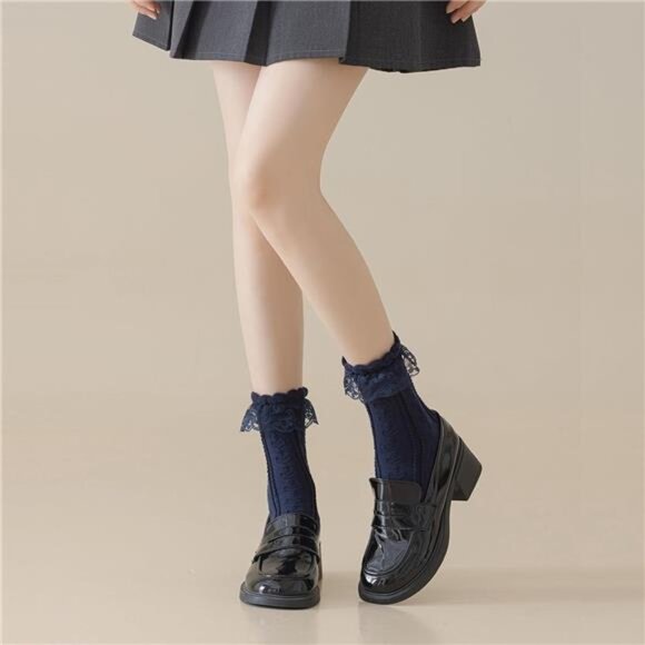 Womens Crew Socks Lace Ruffle Frilly Cotton Cute Princess Ankle Dress - Picture 5 of 7